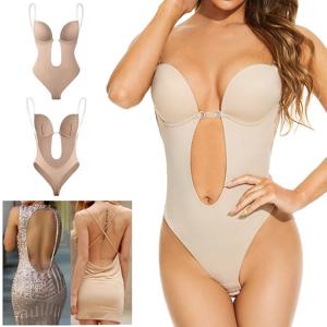 보이지 않는 바디 수트 여성 끈 팬티 셰이퍼 바디 Shapewear 섹시한 깊은 v 넥 백 레스 코르셋 플 런지 패딩 슬리밍 속옷을 밀어