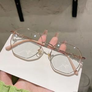 여성 패션 다각형 대형 프레임 안티 블루 라이트 안경 플랫 미러 복고풍 스타일 독특한 장식 휴일 선물