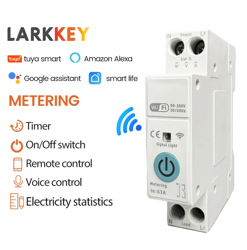 투야 와이파이 스마트 회로 차단기 MCB 1P+N 63A 타이머 전력 에너지 측정 전압 전류 보호기 음성 원격 제어 스위치
