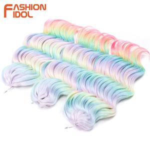 패션 아이돌 16 인치 3PCS 깊은 물결 모양의 트위스트 크로 셰 뜨개질 머리 합성 곱슬 머리 크로 셰 뜨개질 머리띠 Ombre Rainbow Braiding Hair Extension
