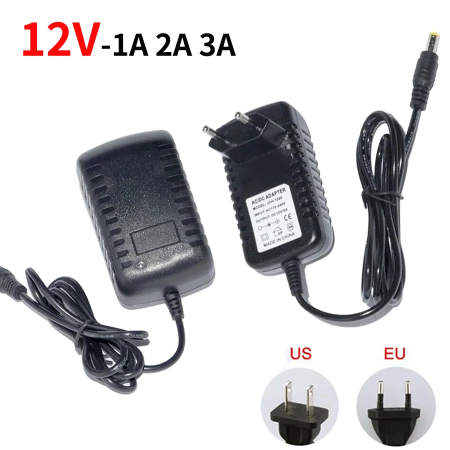 12 볼트 전원 공급 장치 변압기 AC 110V 220V DC 12V EU 미국 전원 어댑터 소스 충전기 변환기 DC12V 1A 2A 3A LED 드라이버