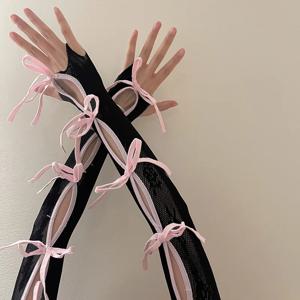 Y2K 레이스 속이 빈 활 목도리 슬리브 핑거리스 장갑 로리타 Jk 발레 선 스크린 슬리브 탄성 핸드 슬리브 펑크 팔 커프