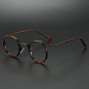레트로 브랜드 디자인 럭셔리 라운드 프레임 안경 프레임 남성 여성 초경량 스테인레스 스틸 합금 안티 블루 라이트 안경
