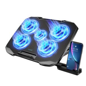 12-17인치 노트북 쿨러 스탠드용 COOLCOOLD 노트북 냉각 패드, 조용한 팬 5개, 전화 홀더로 조절 가능한 각도 5개