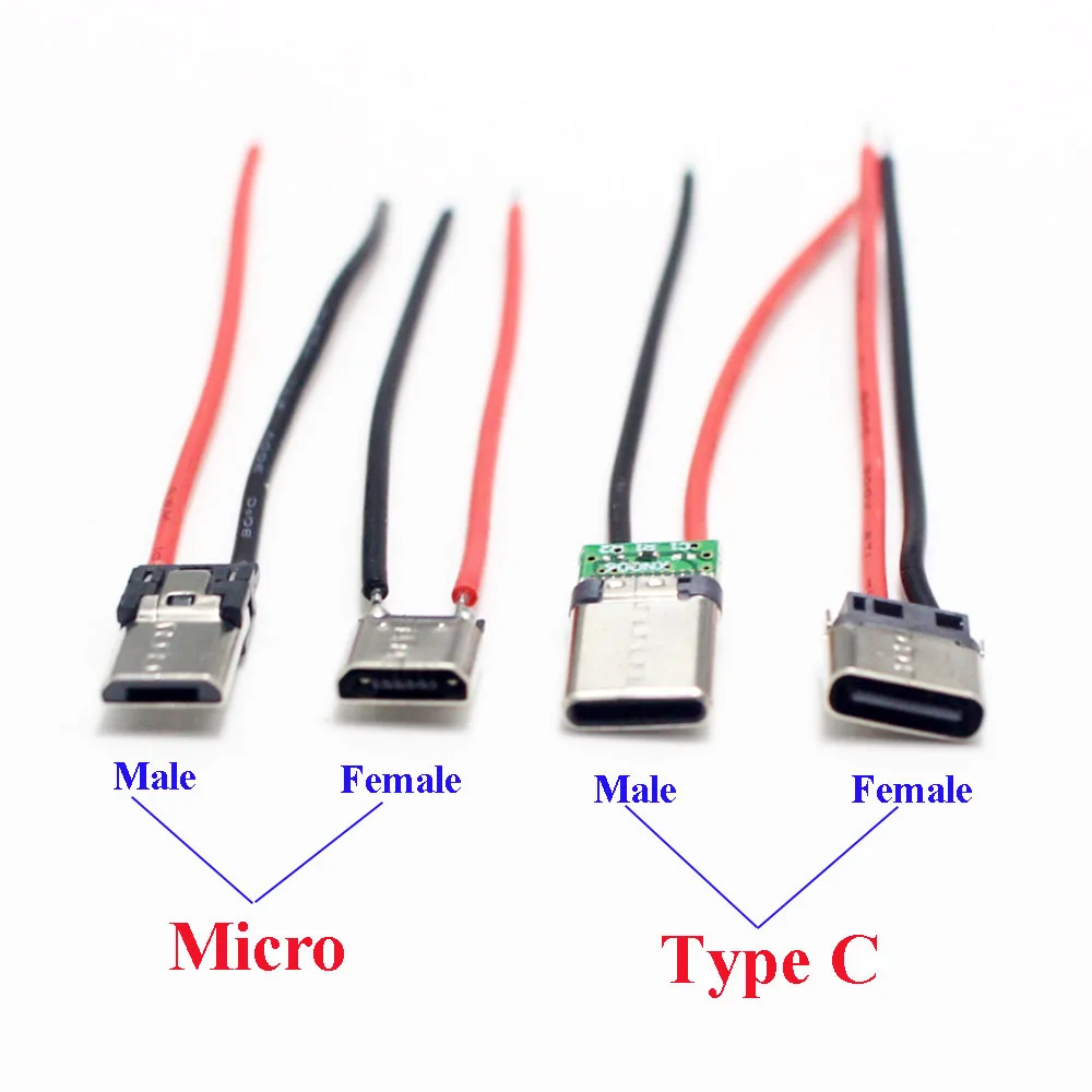 2/5Pcs 마이크로 USB Type-C 2Pin 수평/수직 2P 단순 납땜 남성 플러그인 보드 빠른 충전 USB-C 커넥터