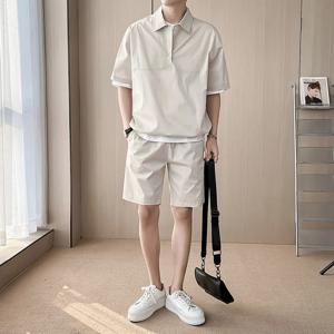 여름 캐주얼 루즈핏 남성 반팔 반바지 세트 투피스 폴로셔츠 트렌디 한국 버전 청년 패션 스포츠웨어