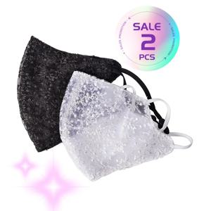 2PCS 레이스 쉬폰 페이스 마스크 봄 여름 자수 빨 수있는 먼지 마스크 여성 패션 조절 가능한 선 스크린 마스크 페이스 액세서리