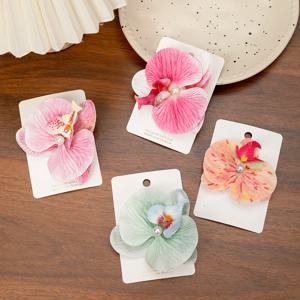 인공 난초 꽃 나비 헤어 클립, 여자 호접란 진주 덕빌 헤어그립, 머리핀, 헤어 액세서리