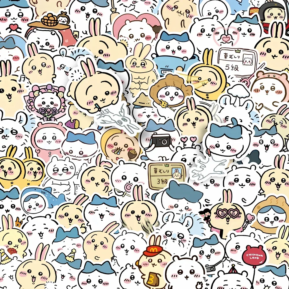 100PCS 비 반복 만화 Chiikawa 스티커 귀여운 데칼 DIY 워터 컵 스케이트 보드 Kawaii 어린이 장난감 스티커 장식