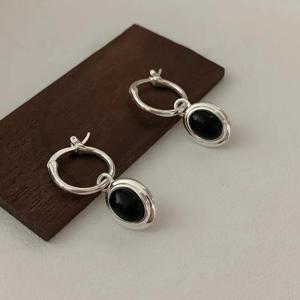 여성을위한 925 스털링 실버 빈티지 골드 라운드 귀걸이 블랙 볼 귀걸이 쥬얼리 알레르기 방지 파티 액세서리 선물