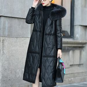 여성용 양가죽 다운 재킷, 여우 모피 칼라 후드, 천연 가죽, 화이트 덕 다운 아우터, 겨울 코트, 2022 하이 퀄리티, KW1213