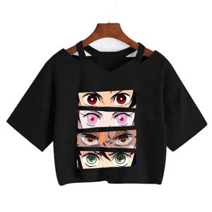 악마 슬레이어 T 셔츠 Nezuko Tshirt 여성 Kimetsu No Yaiba 자르기 탑 티셔츠 일본 애니메이션 Tanjirou Kamado 탑 만화 T 셔츠 여성