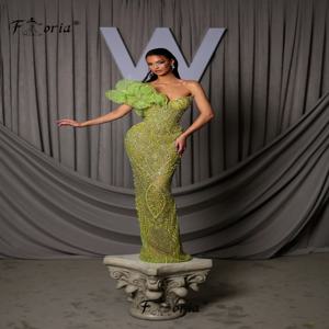 맞춤형 화려한 두바이 진주 인어 이브닝 드레스, 비즈 크리스탈, 3D 아플리케, 아랍 파티, 격식 있는 원피스 가운