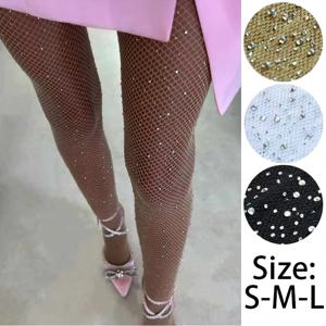 1 쌍 Fishnet 다이아몬드 팬티 스타킹 여성용 파티 꽉 섹시한 패션 반짝 이는 그물 스타킹 여성 슬림 라인 석 메쉬 스타킹 스타킹