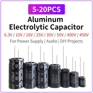 5-20PCS 알루미늄 전해 커패시터 10V 16V 25V 35V 50V 400V 450V 10uF 22uF 47uF 100uF 220uF 330uF 470uF DIY 전원 오디오