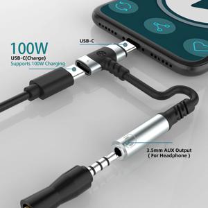 USB C to 3.5mm 이어폰 및 충전 어댑터 2-in-1 C타입 to Aux 마이크 잭, PD 100W 고속 충전 암호화 동글 포함.