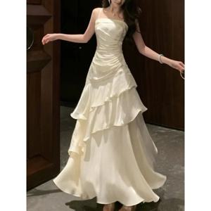 프랑스 우아한 럭셔리 러플 슬링 머메이드 드레스 프롬 가운 지퍼 티어드 숄더 드레스 2025 여름 시크 신상 베스티도스