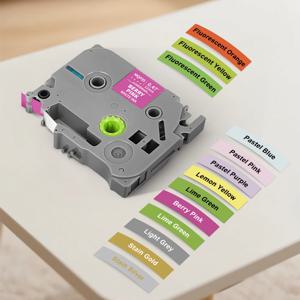 12mm 호환 Brother tze 테이프 믹스 색상 라벨 테이프 라임 그린 베리 핑크 파스텔 블루 Brother P-Touch 프린터 PT-H110