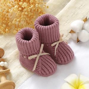아기 신발 니트 신생아 소년 소녀 부츠 패션 솔리드 귀여운 활 유아 어린이 신발 0-18M 수제 따뜻한 옷 액세서리