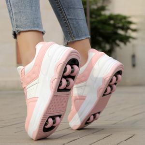 6륜 롤러 스케이트 신발 스니커즈, 바퀴 달린 신발, 롤러 포함 2-in-1 탈착식 롤러 스케이팅 신발 (스케이팅 및 파쿠르용)