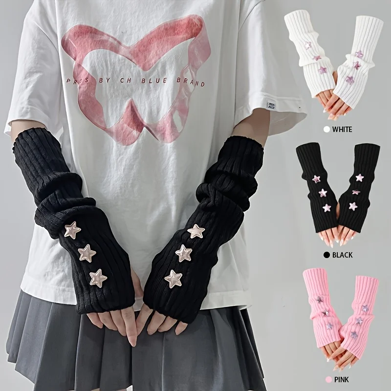 별 장식이 있는 여성용 핑거리스 장갑 1쌍 화이트/블랙/핑크 기계 세탁 가능한 패셔너블 액세서리 장갑