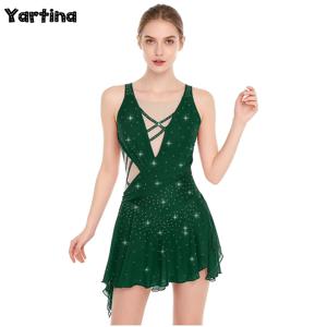 여자 체조 예술 피겨 스케이팅 발레 서정적 댄스 레오타드 드레스 라인 석 내장 가랑이 버튼 팬티 드레스