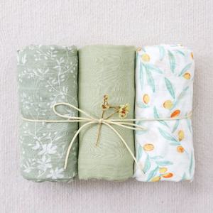 Elinfant 3PCS 대나무 면화 모슬린 Swaddle 담요 신생아 Swaddle Wrap 부드럽고 아늑한 간호 커버 아기 이불 Swaddle Blankets