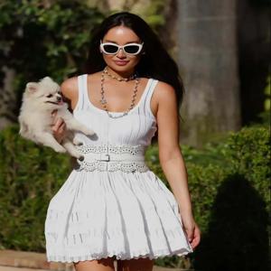 슬림 니트 U넥 숏 드레스 (여성용) 우아한 펀칭 A라인 스타일 봄 신상 2025