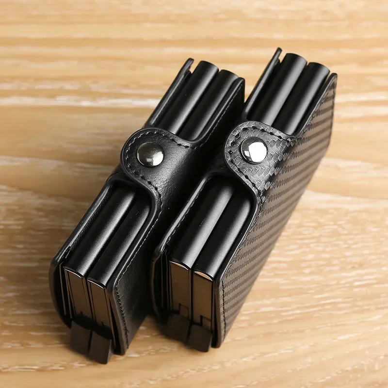 대용량 이중 레이어 ID 신용 카드 홀더 RFID 차단 보호 마법 지갑 남성용 탄소 섬유 카드 홀더 케이스