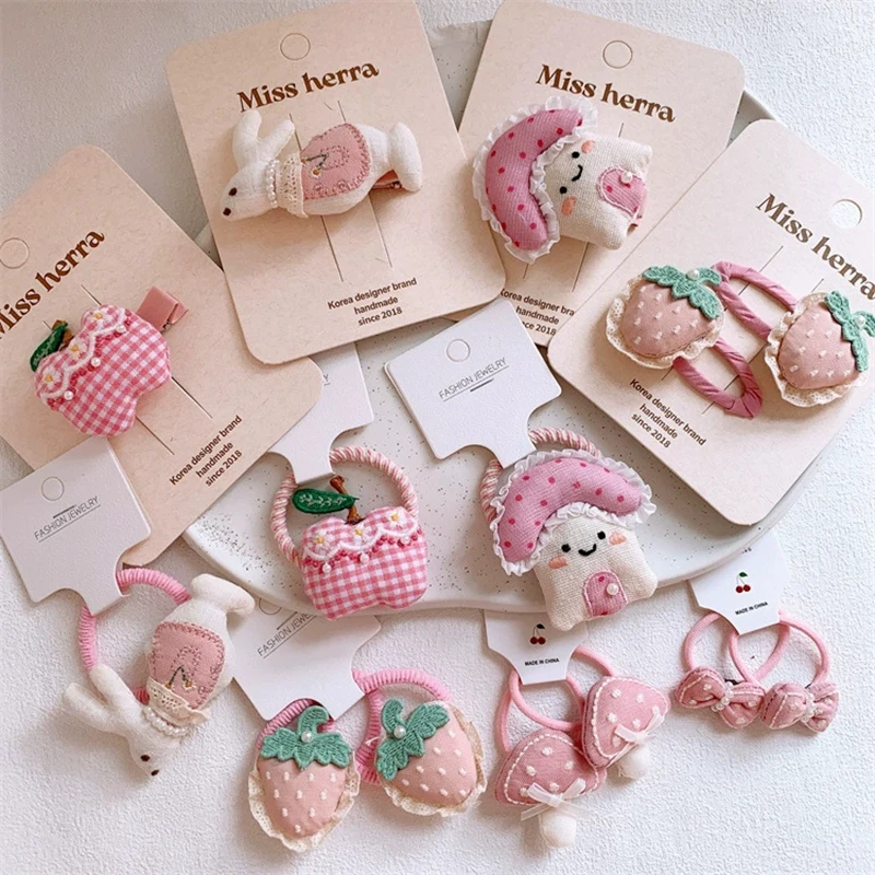 여아용 만화 버섯 헤어 클립 핑크 헤어핀 아기 사이드 클립 귀여운 인형 헤어 액세서리 어린이 헤어 타이 여아 포니테일 홀더