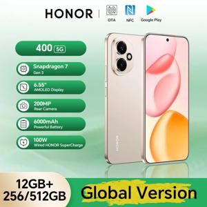 【브랜드+】2025 HONOR 400 5G 글로벌 버전 스마트폰 6.55'' AMOLED 스크린 200MP 카메라 6000mAh 100W 슈퍼차지 OTG NFC