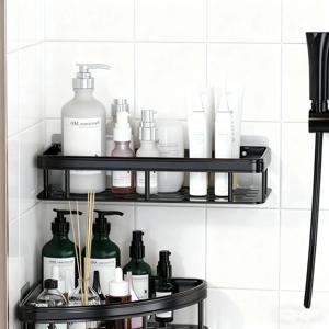 1개 무타공 벽걸이 욕실 수납 선반 코너 샤워 랙 정리함 접착식