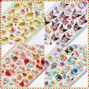 귀여운 애니메이션 헬로키티 쿠로미 시나모롤 3D 산리오 스티커 투명 젤리 크리스탈 장식 스티커 전화 케이스 DIY 어린이 장난감