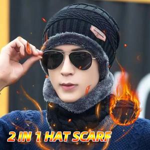남성용 겨울 비니 모자 스카프 세트 스타일리시한 보온 니트 캡 따뜻한 비니 모자 목도리 세트 스키 하이킹용