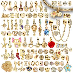 DIY 쥬얼리 선물 반짝이는 골든 시리즈 참 장식품 애완 고양이 & 강아지 천사 꽃 & 하트 열기구 비즈 오리지널 팔찌에 맞음