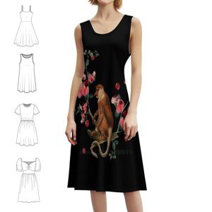 Monkey World : 여성용 노시 프레피 스타일 미니 드레스 A라인 루즈핏 캐주얼 데이 드레스 몽키 핑크 플라워 플랜트 네이처 플로럴