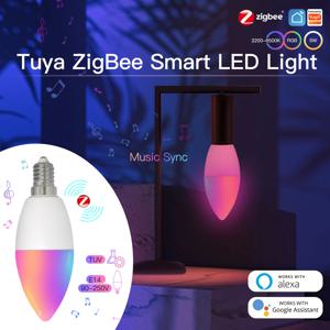 MOES Zigbee LED 전구 E14 촛불 램프 스마트 5W RGBCCT 2200-6500K Dimmable Tuya Alexa Google 음성 제어
