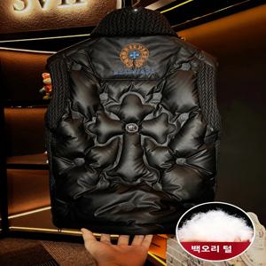 남성용 패셔너블 다운 베스트 겨울 신상 따뜻한 스탠드 칼라 재킷 도시 스타일 폴리에스터 섬유 외투 두꺼운 지퍼