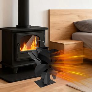 장작 버너 벽난로용 6블레이드 열 구동 스토브 팬 조용한 환경 친화적 팬 히터 도구 효율적인 열 분배