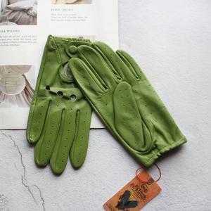 여름 운전 전체 손가락 가죽 장갑 여성용 단층 양피 세련된 통기성 짧은 오토바이 타기 장갑