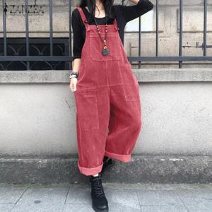 Kaftan 코듀로이 오버올 여성 봄 점프 슈트 ZANZEA 2025 캐주얼 서스펜더 하렘 바지 여성 솔리드 Rompers Femme Oversize
