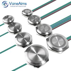 초단 LED 라이트 스위치, 와이어 포함, 순간 셀프 리셋, 방수 금속 푸시 버튼 스위치, 19mm, 22mm, 25mm, 30mm, 3V, 6V, 12V, 24V, 220V