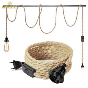 Genixgreen DIY 트위스트 코드 램프베이스 로프 전선 2 코어 2M 3M E27 EU 플러그 플라스틱 소켓 빈티지 ON OFF 스위치 케이블