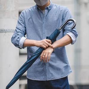 Maden 남성용 빈티지 브러시드 긴팔 셔츠 연한 파란색 면 옥스포드 칼라 캐주얼 외출용 셔츠