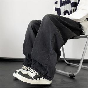 레트로 워싱 와이드 레그 남성 청바지 루즈 스트레이트 캐주얼 롱 팬츠 스트리트 스타일 빈티지 룩 편안한 핏 데님 바지