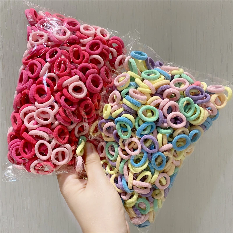 50/100Pcs 어린이를위한 헤어 밴드 다채로운 나일론 Scrunchie 헤어 넥타이 고무 밴드 어린이 탄성 헤어 리그 소녀 액세서리