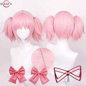 마도카 카나메 코스프레 가발 핑크 30cm 짧은 클립 포니 테일 카나메 마도카 애니메이션 가발 코스프레 내열성 합성 머리카락