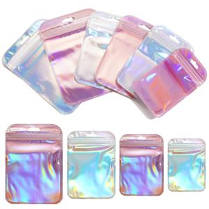 50 개/몫 무지개 빛깔의 지 플락 가방 투명 레이저 두꺼운 플라스틱 인감 가방 쥬얼리 귀걸이 펜던트 디스플레이 수공예품