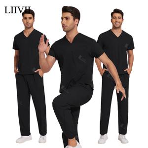 패션 간단한 주머니 의료 유니폼 남여 스크럽 세트 병원 수술 가운 치과 작업복 간호사 임상 액세서리