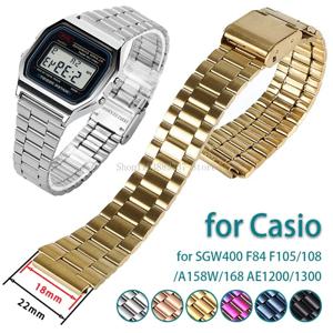 카시오 F-91W 스테인레스 스틸 시계 밴드 18mm 스트랩 SGW400 F84 F105/108/A158W/168 AE1200/1300 남성 여성 금속 팔찌 벨트